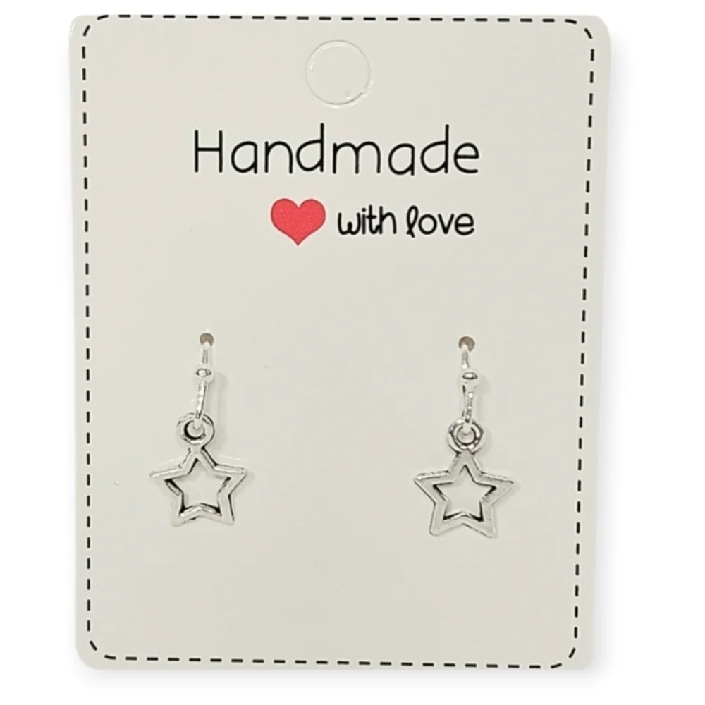 Silver Open Star Dangle Earrings Minimalist Celestial Everyday Jewelry - Picture 3 of 5